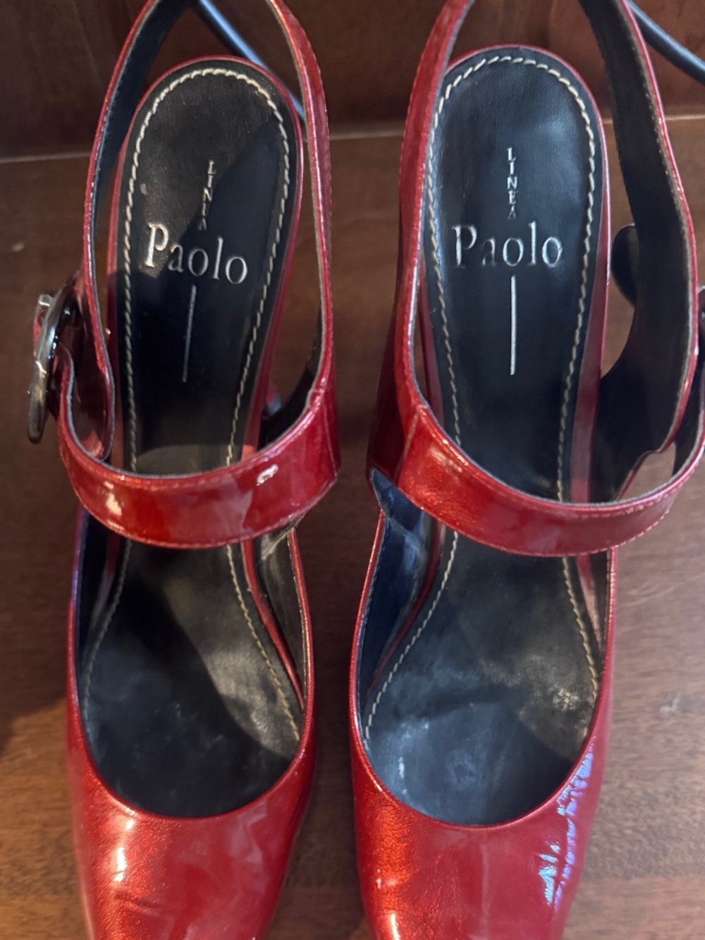 Linea Paolo Red Patent Leather Mary Jane Slingback Heels - Size 10
